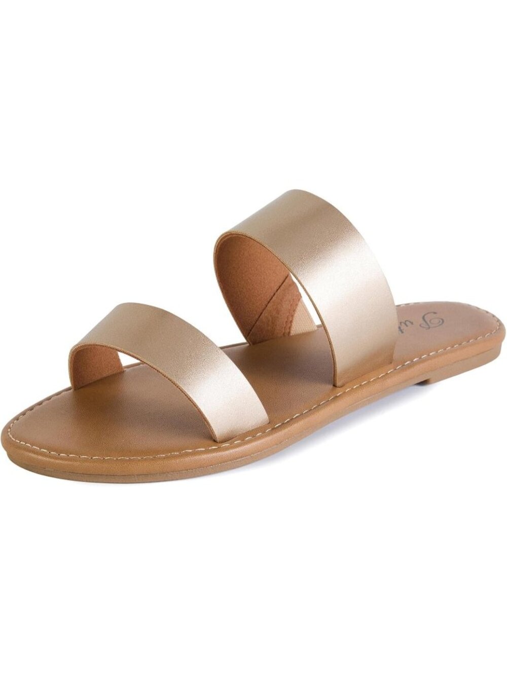 Women's Gold Two Strap Beach Vacations Casual Slide Slip on Flat Sandal Shoes